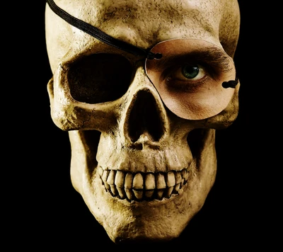 Skull with Eye Patch Revealing a Human Eye