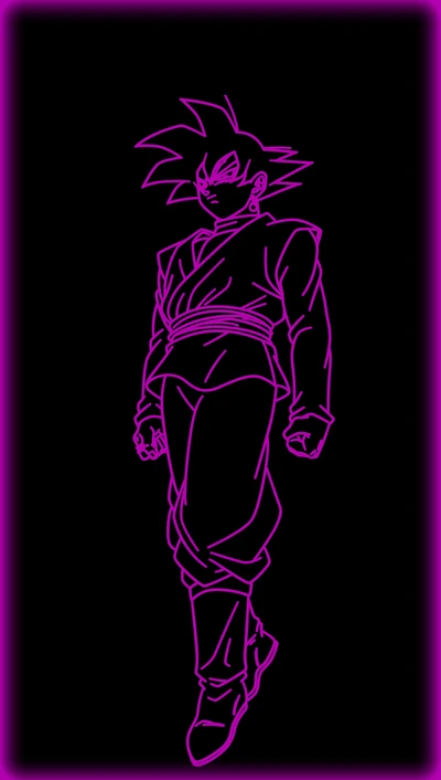 Minimalist Art of Goku in Black and Purple Outline