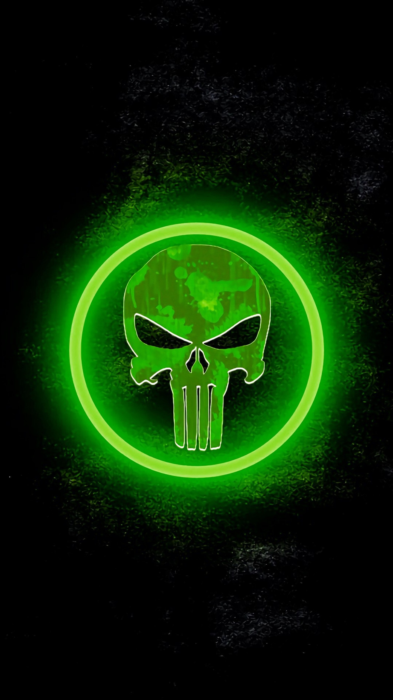 A green glowing skull logo on a black background (dead, green, logo, skull)