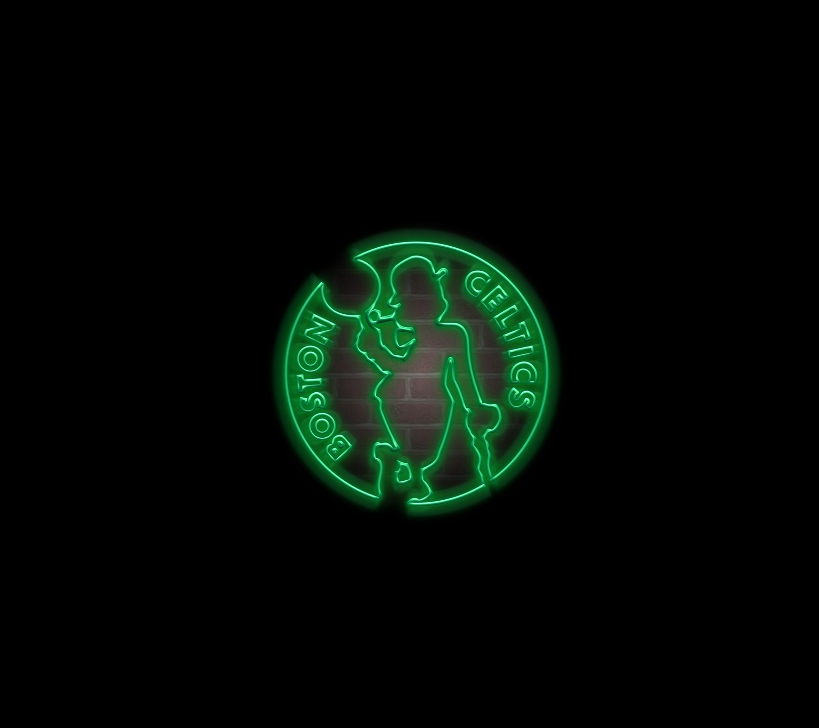 Um close-up de um logotipo verde neon em um fundo preto (boston, celtics, nba)