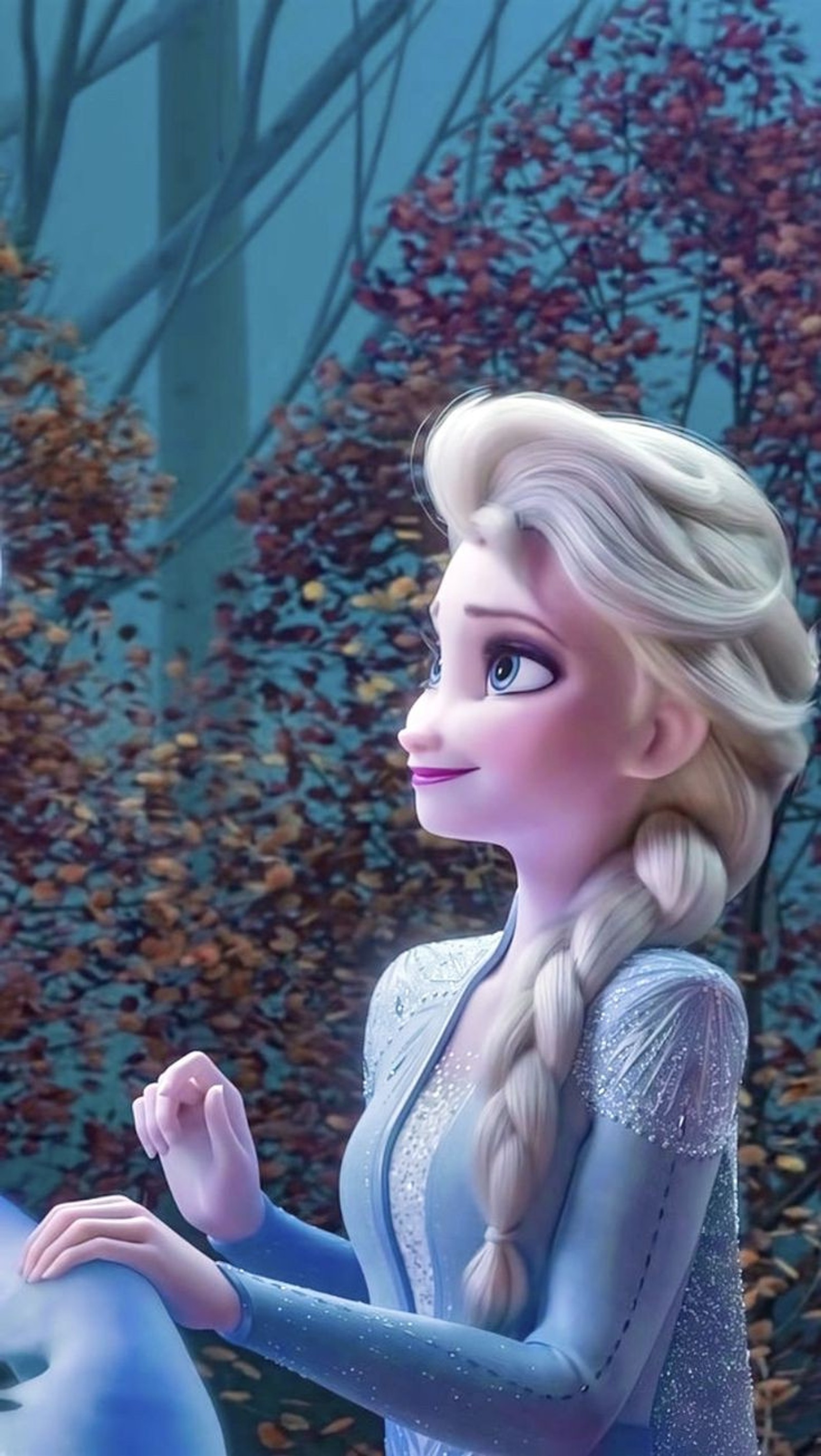 Frozen princess with long blonde hair and blue dress standing in front of a tree (arendelle, blue, cute elsa, disney, disney princess)