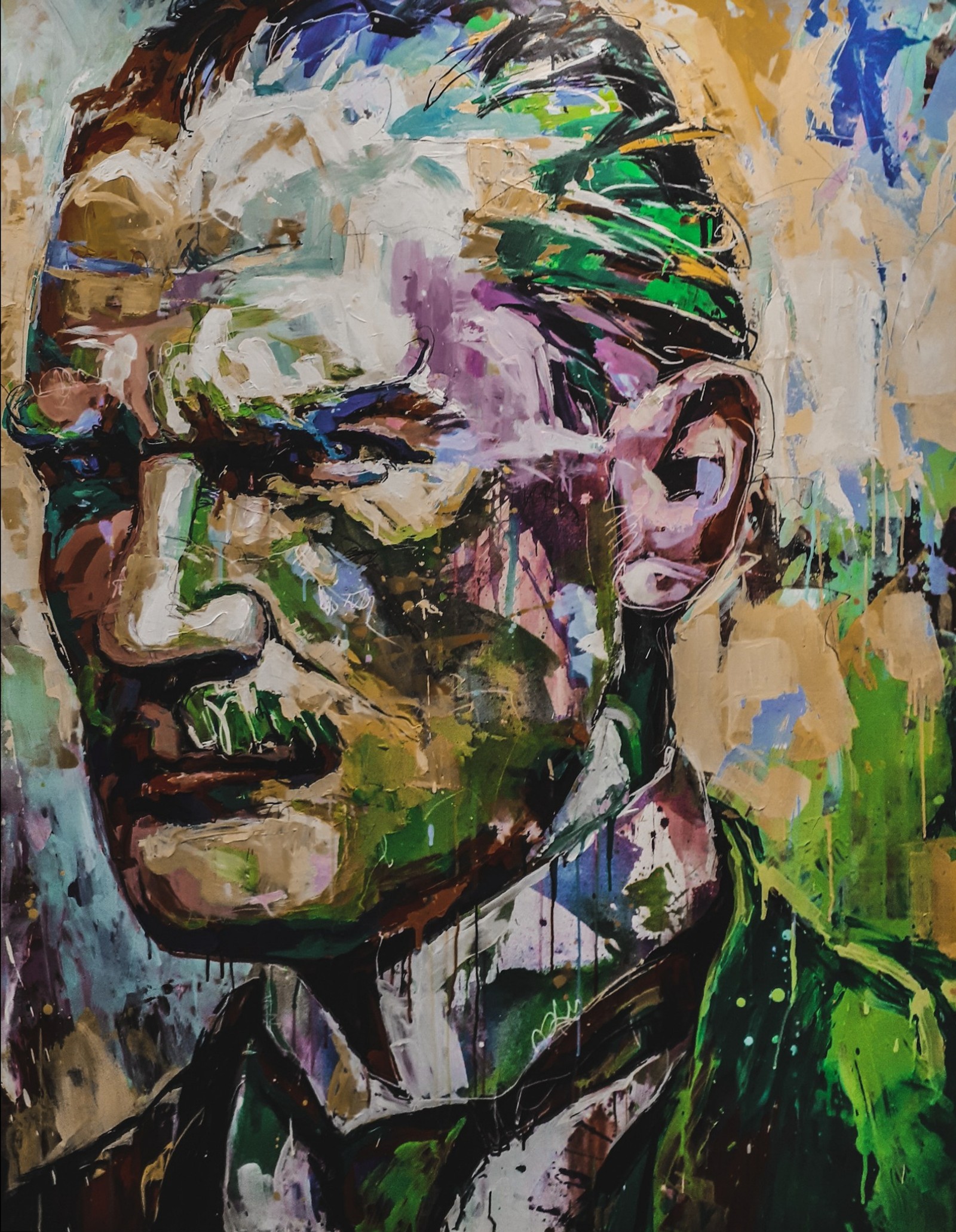 Painting of a man with a green tie and a green jacket (ataturk, colorful, draw, photo, wallpaper)