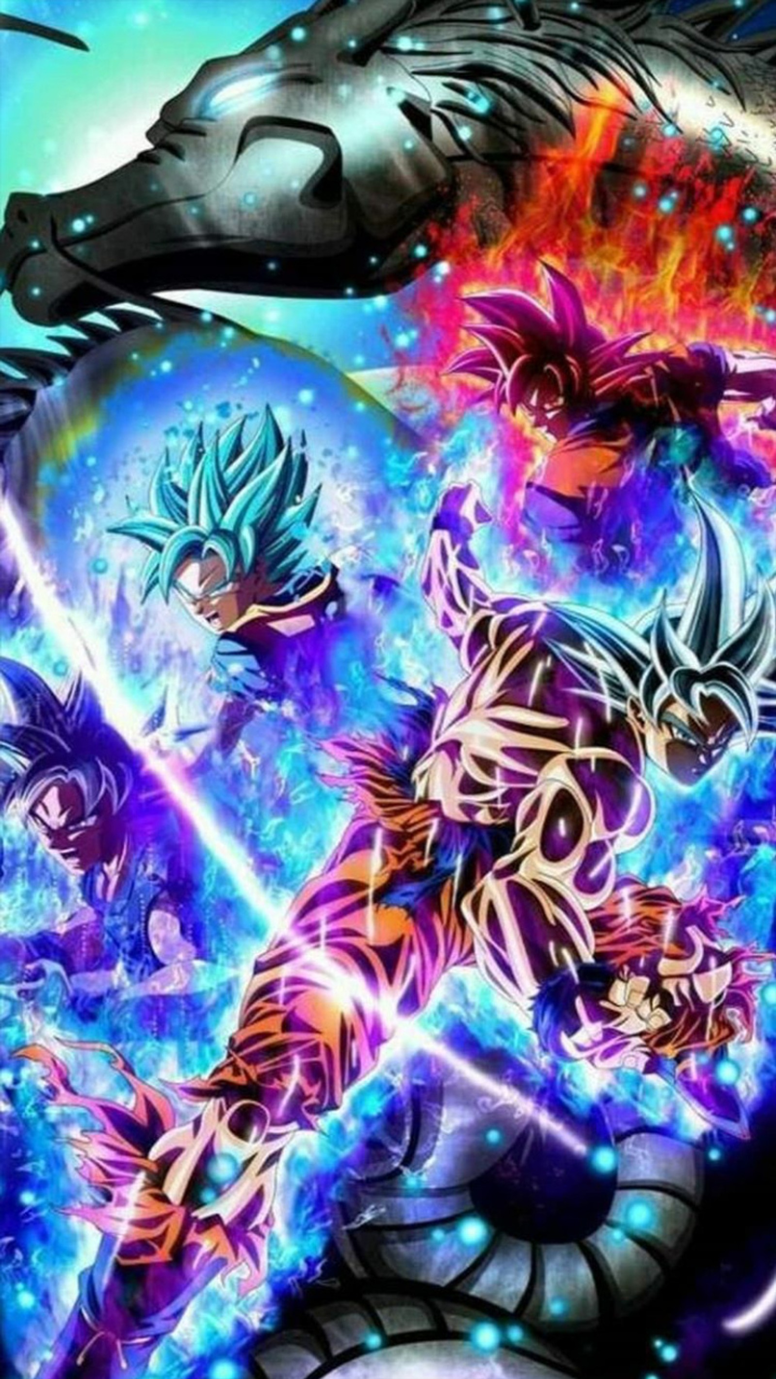 Une affiche d'un dragon et d'un dragon avec une tête de dragon (goku, noir, légende, super, saiyan)