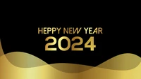 Happy New Year 2024 in Golden Letters on a Black Background