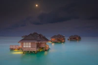 maldives, sea, beach, night, calm wallpaper