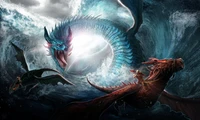 Epic Battle of Legendary Sea Dragons Amidst Turbulent Oceans