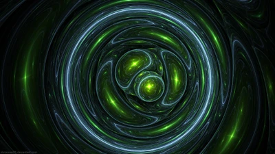 Vórtice fractal verde vibrante: uma dança espiral de luz e padrão