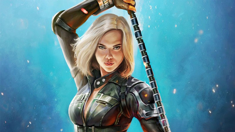 Женщина в черном костюме держит меч и меч (черная вдова 2020, black widow 2020, marvel, фильм, черная вдова)