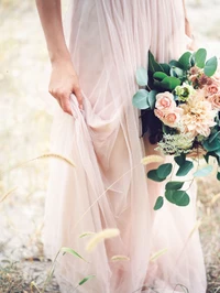 rose, bouquet, robe de mariée, mariée, mariées