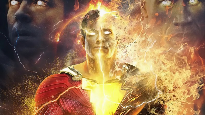 Крупный план мужчины с молнией в руке (шазам, shazam, мифология, черный адам, black adam)