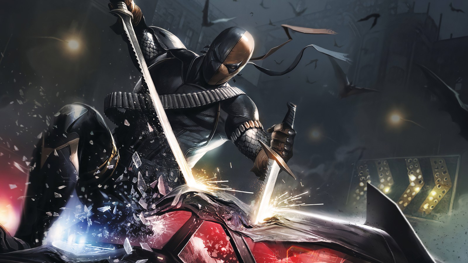 Téléchargez le fond d'écran deathstroke, épée, dc comics, bandes dessinées, super vilain