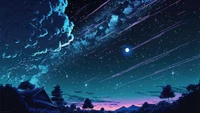 Ciel Nocturne Enchanteur : Étoiles, Nuages et un Paysage de Rêve Numérique