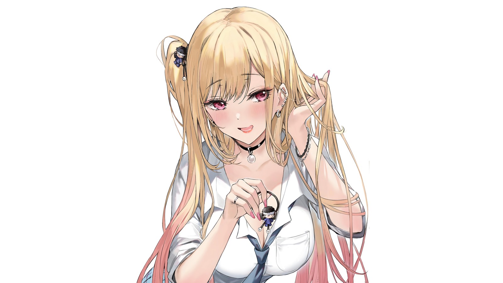 Anime, une fille aux longs cheveux blonds et à la chemise blanche (ma poupée habillée, anime, その着せ替え人形は恋をする, sono kisekae ningyou wa koi wo suru, art)