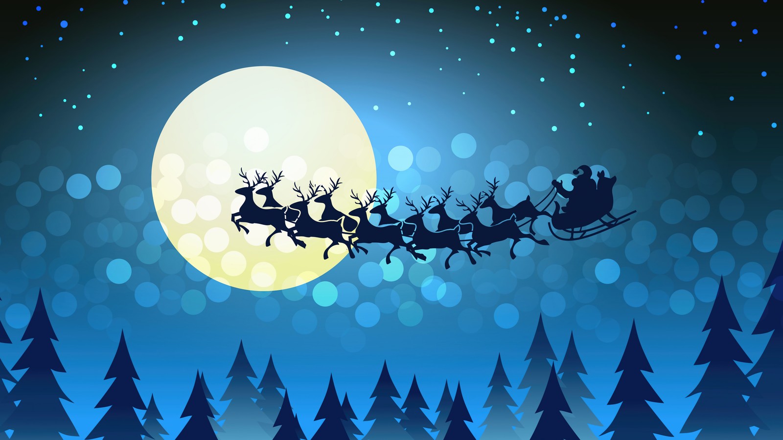 santa claus, sleigh, christmas, holiday, night wallpaper