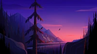 illustration, crépuscule, arbre, animation, anime