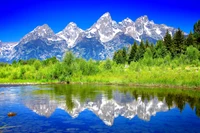 Serene Reflection of the Grand Teton Mountain Range in Tranquil Waters