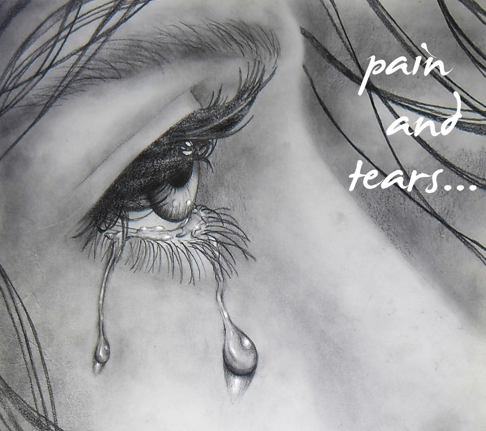 Dessin d'une femme en pleurs avec une larme. (and tears, douleur)