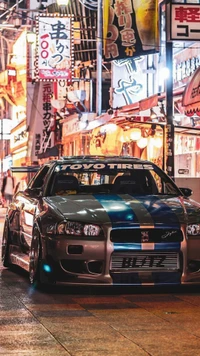 Ночной Токио: Nissan GTR R34 в городском великолепии