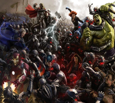 Os Vingadores se unem contra o exército de Ultron em uma batalha pela Terra