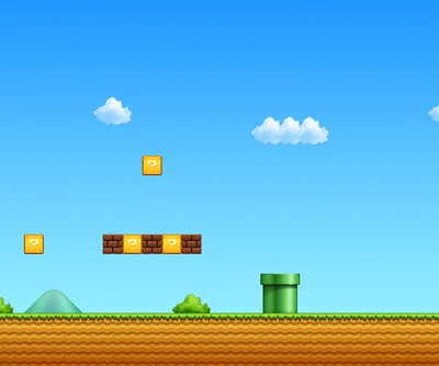 Classic Mario Game Landscape with Blocks and Pipe