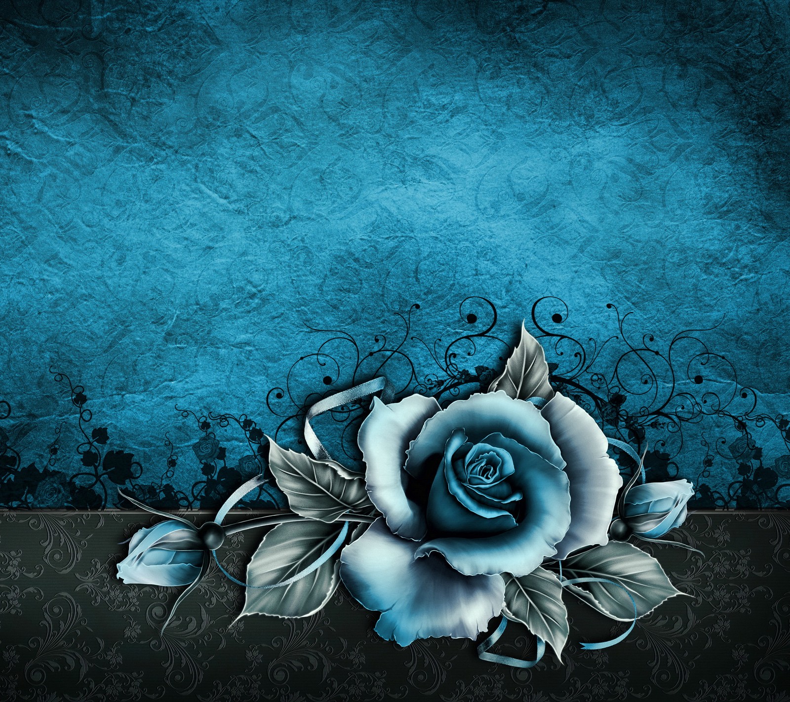 A close up of a blue rose on a blue background (blue, flower, gothic, grunge, paper)