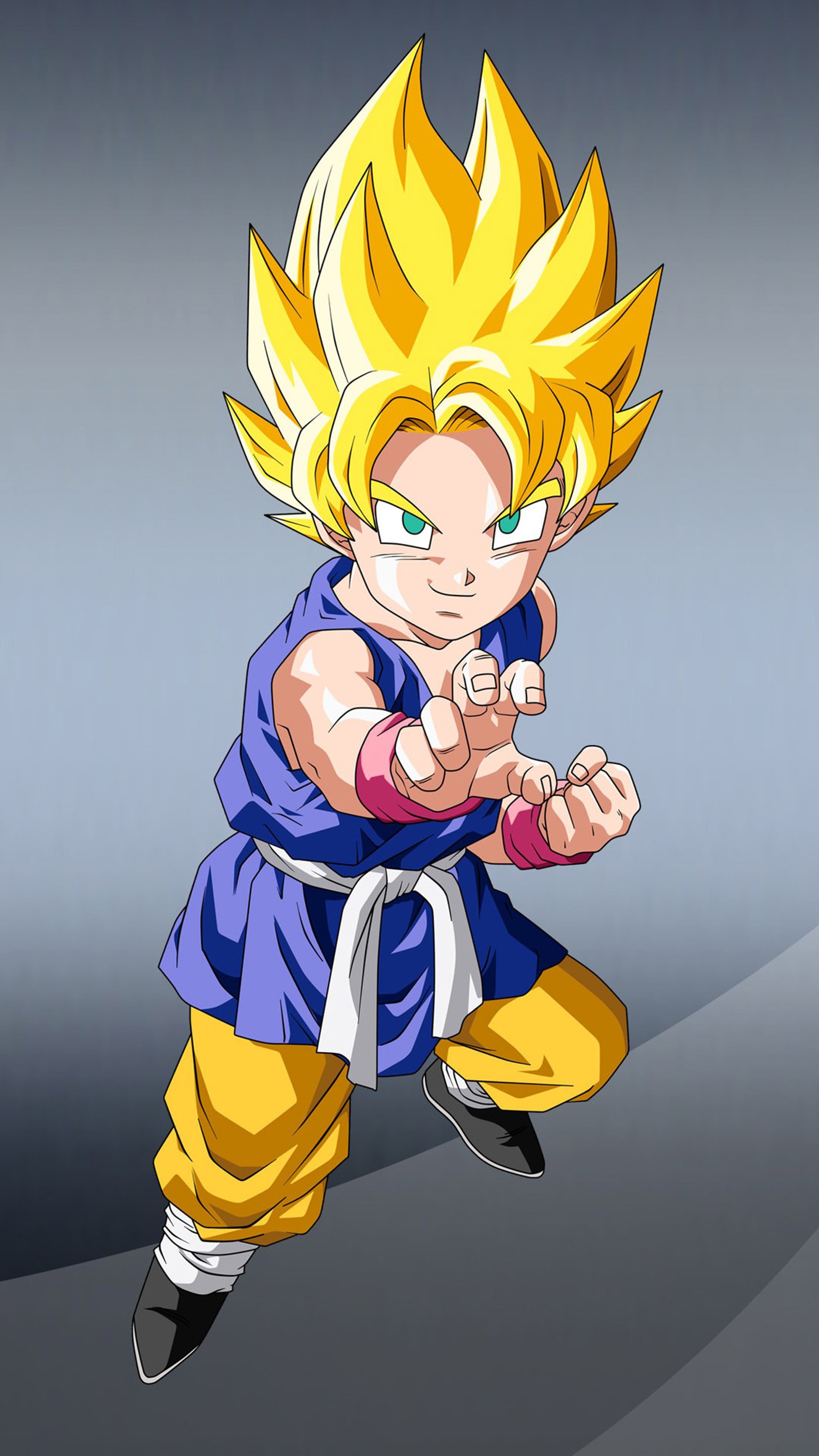 Ein cartoon von einem jungen gohan mit einer faust in der hand (dragon ball z, kid goku, super saiyajin)