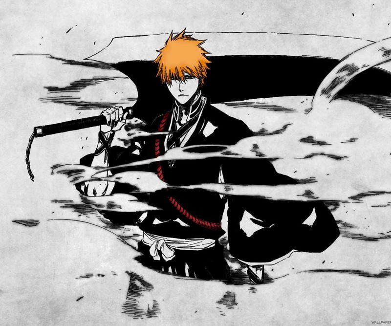 Аниме, bleach, черно-белое, аниме, аниме, bleach, черное (аниме, anime, блич, bleach, ичиго)