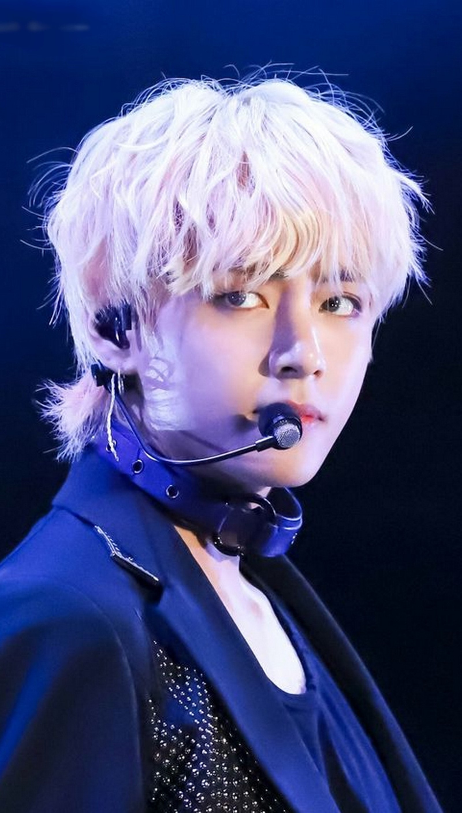 A close up of a person with a microphone in their ear (bts v, taehyung, bts, army, idol)