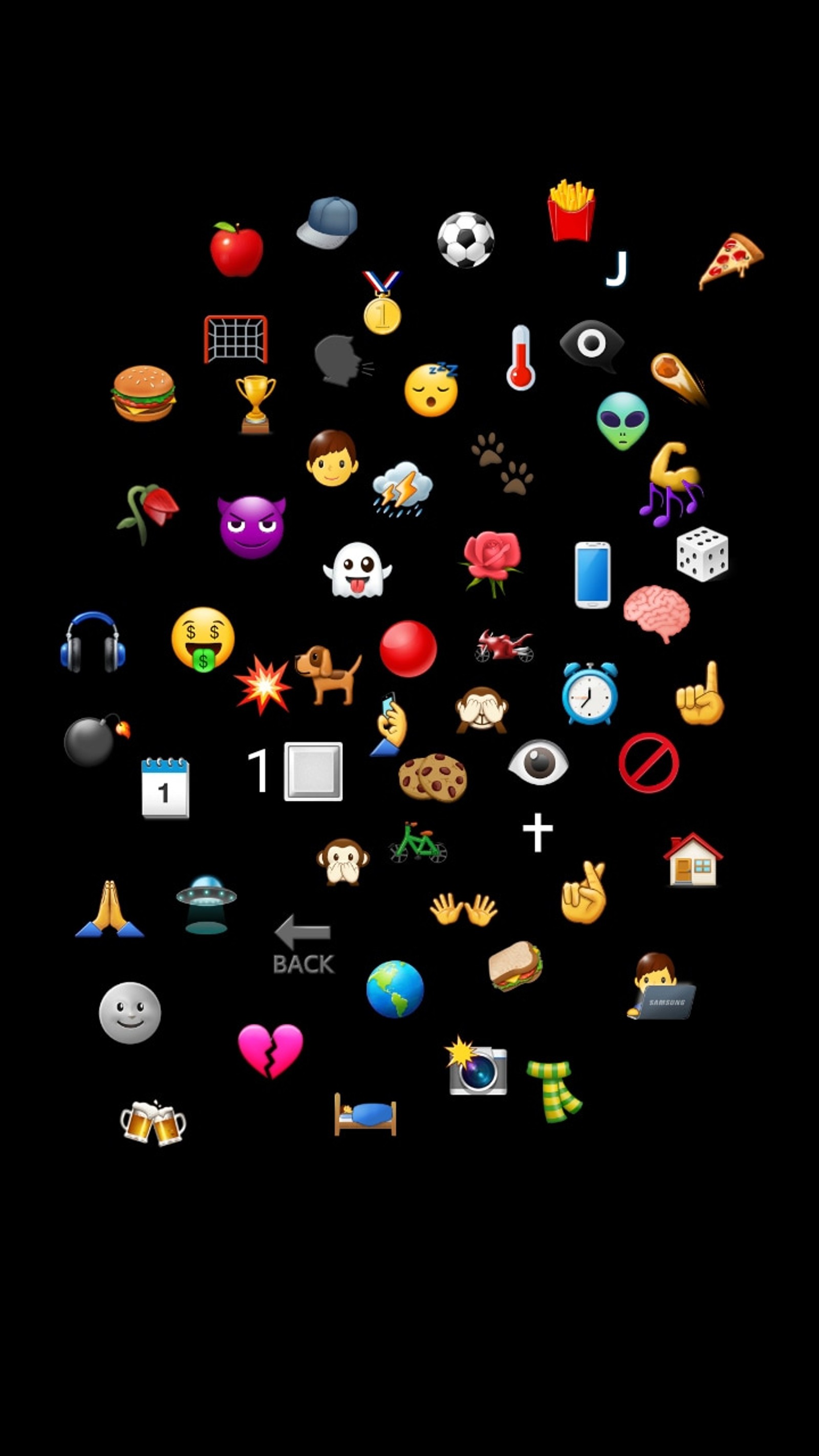 Un primer plano de un montón de diferentes emoticonos sobre un fondo negro (fondos de whatsapp, pasatiempos, etc, juegos, viejo)