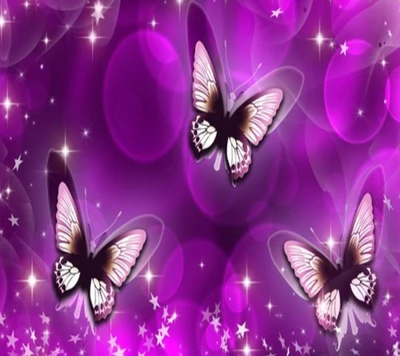 Abstract Purple Butterflies with Glittering Stars