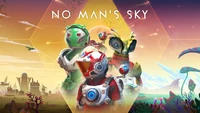 Personagens vibrantes de No Man's Sky em uma paisagem cósmica