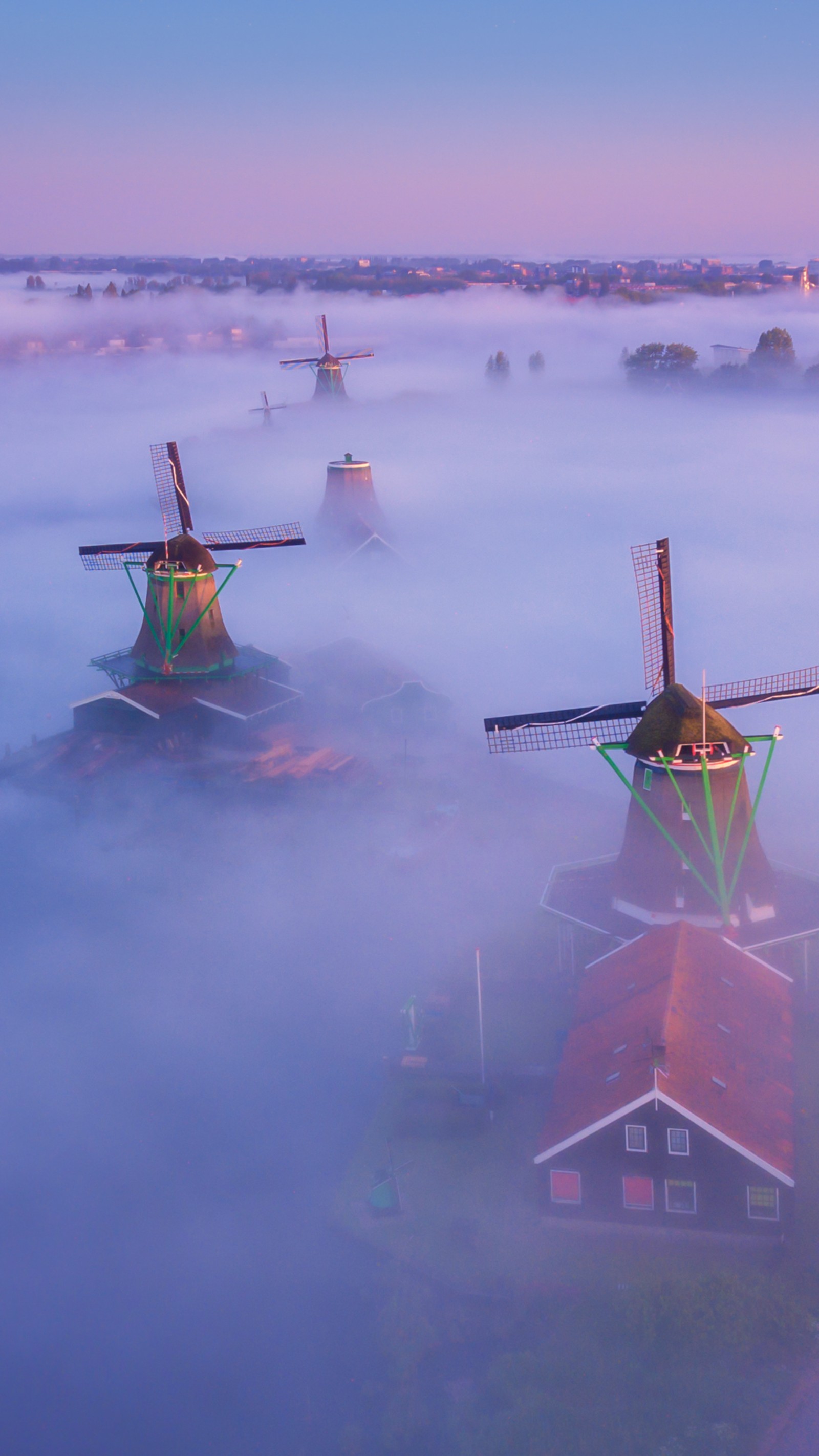 Lade wasser, windmühle, atmosphäre, nebel, flugzeug Hintergrund herunter