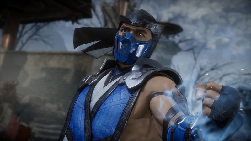 Крупный план человека в синем костюме с бокалом (sub zero, mortal kombat 11, видеоигра)