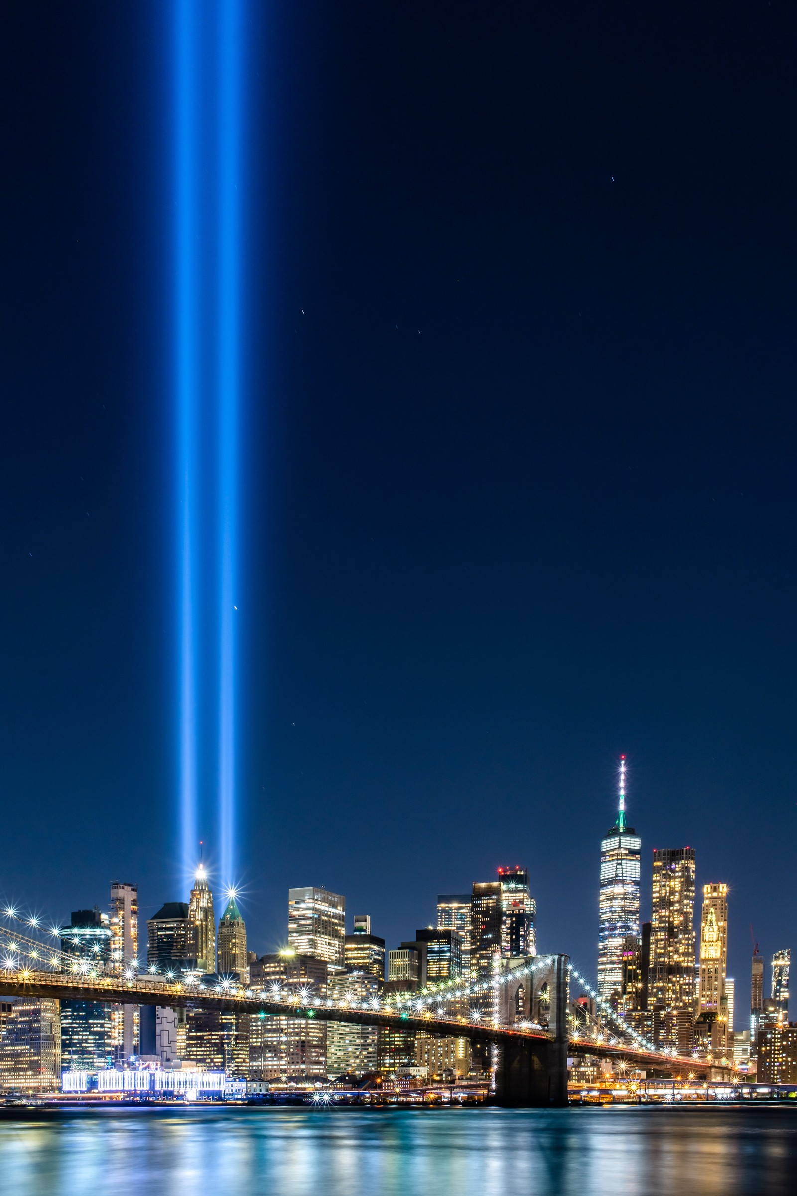 Descargar fondo de pantalla 911 memorial, tributo en luz, 11 de septiembre, foco, tiempo nocturno