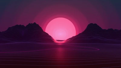 Neon Sunset Over Retro Mountains: A Synthwave Dreamscape