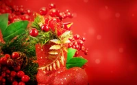 Festive Christmas Decoration with Red Berry Ornaments and Glittering Boot