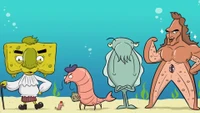 Whimsical Cartoon Underwater Scene Featuring Spongebob and Friends