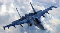 Caza Sukhoi Su-35 en vuelo sobre las nubes