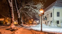 invierno, ciudad, nieve, noche, congelación