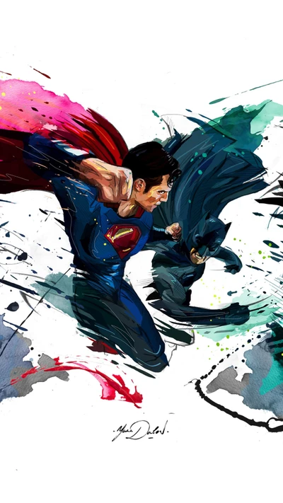 Dynamic Clash of Titans: Superman vs. Batman in Vivid Art