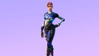 Skin de bombardeiro vibrante do Fortnite com traje estiloso