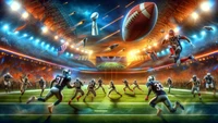 Dynamisches NFL Super Bowl Duell in einem lebhaften Stadion