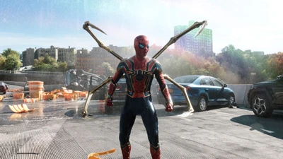 Spider-Man im Iron Spider-Anzug konfrontiert Chaos in 'No Way Home