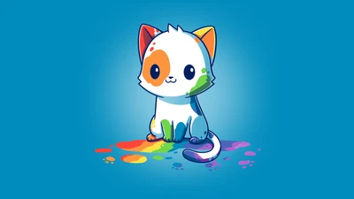 Colorful Rainbow Cat Against a Blue Background