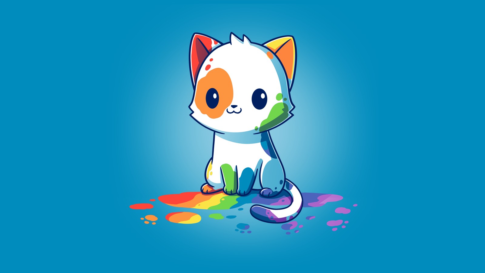 Descargar fondo de pantalla rainbow cat, fondo azul, gato lindo, 5k, 8k