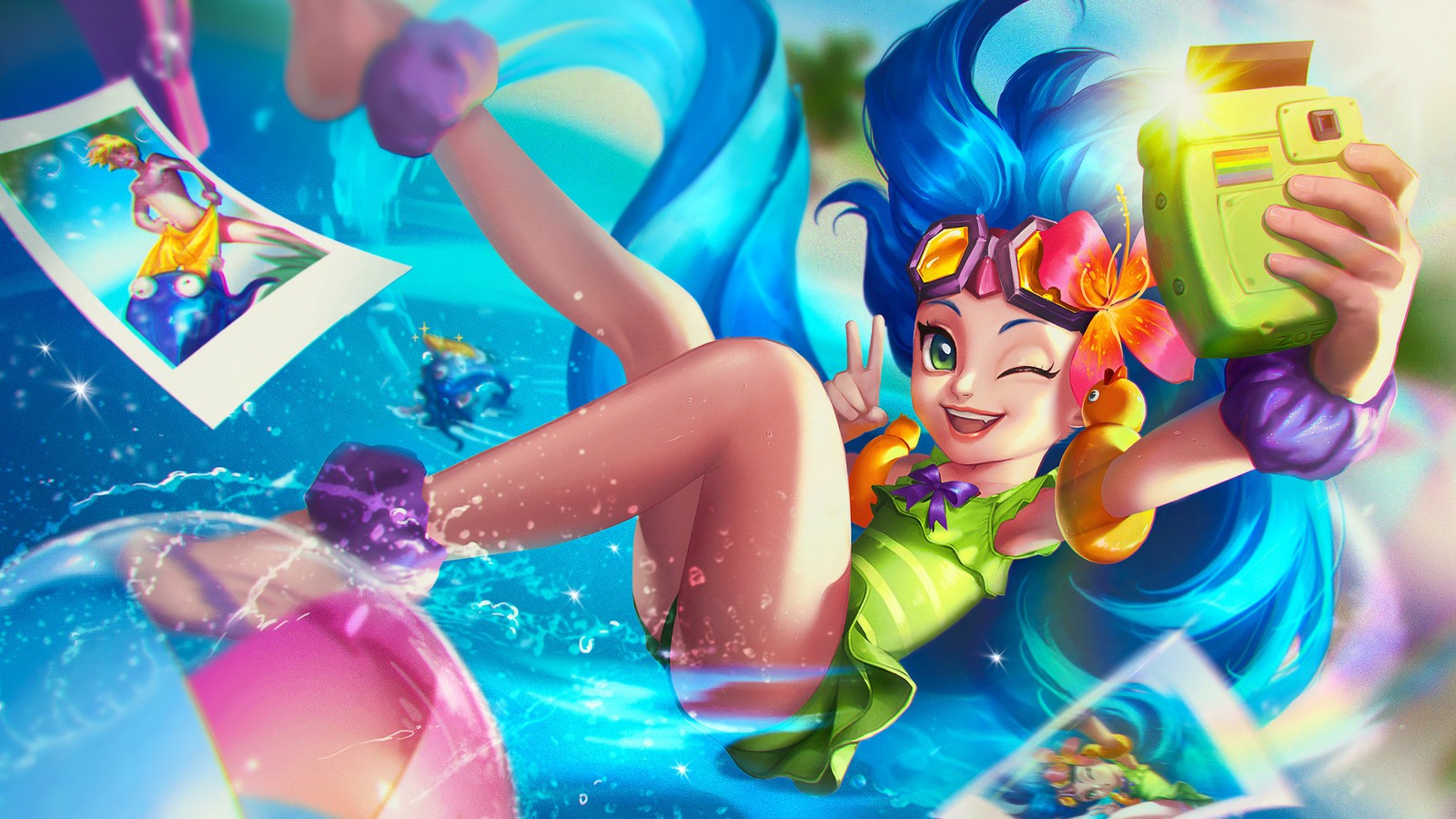 zoe, lol, video game, league of legends, pool party wallpaper