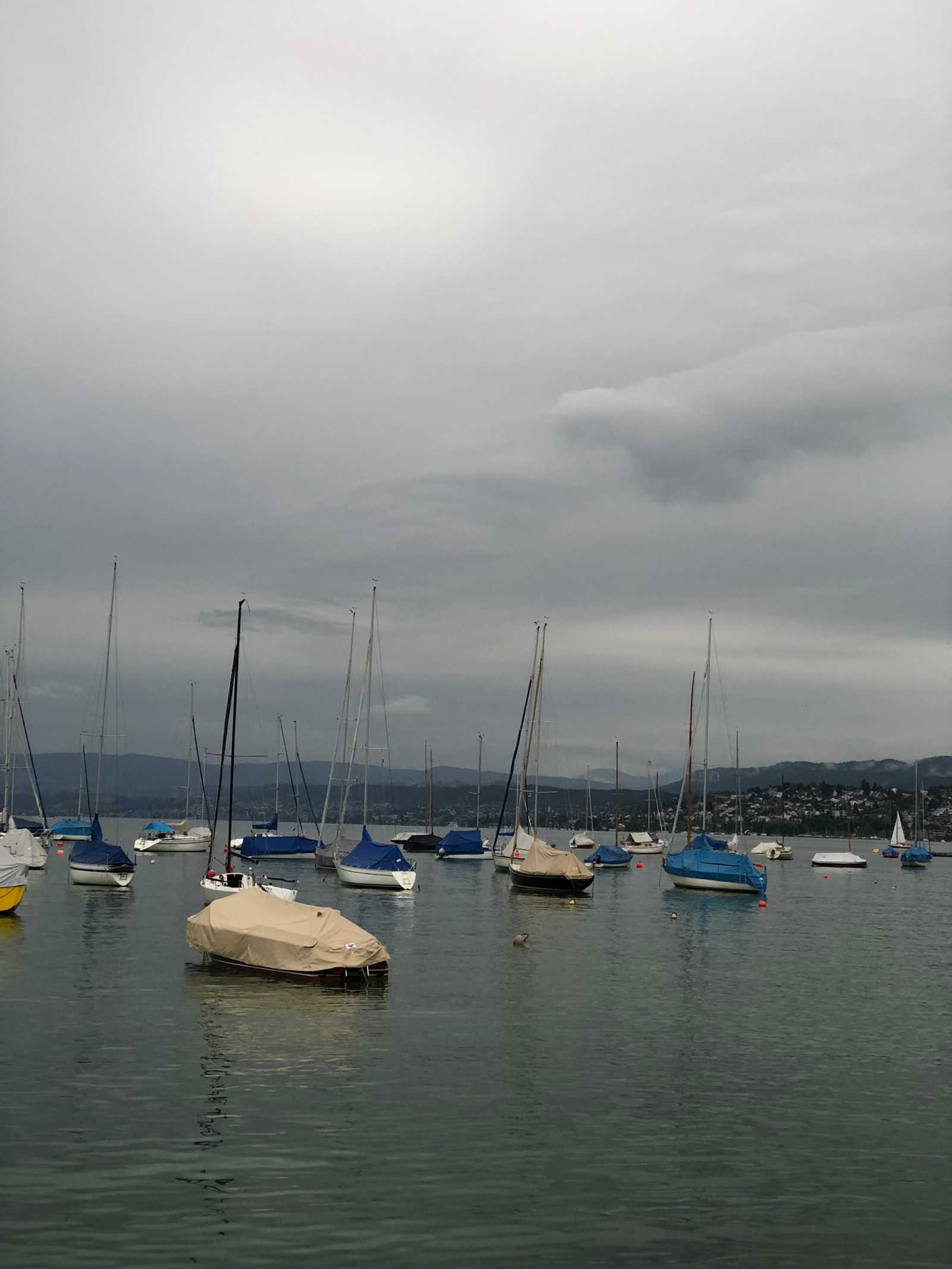 Barcos estão ancorados na água em um dia nublado (embarcação, líquido, nuvem, água, barco)