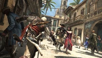 Gameplay d'assassin plein d'action dans une ville pirate animée