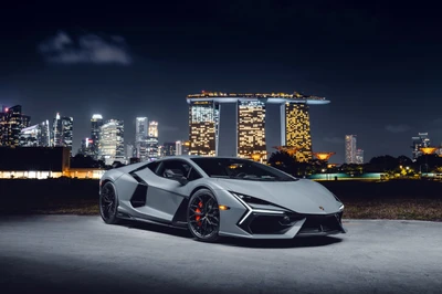 Lamborghini Revuelto ночью в Сингапуре, 2024 - 5K обои