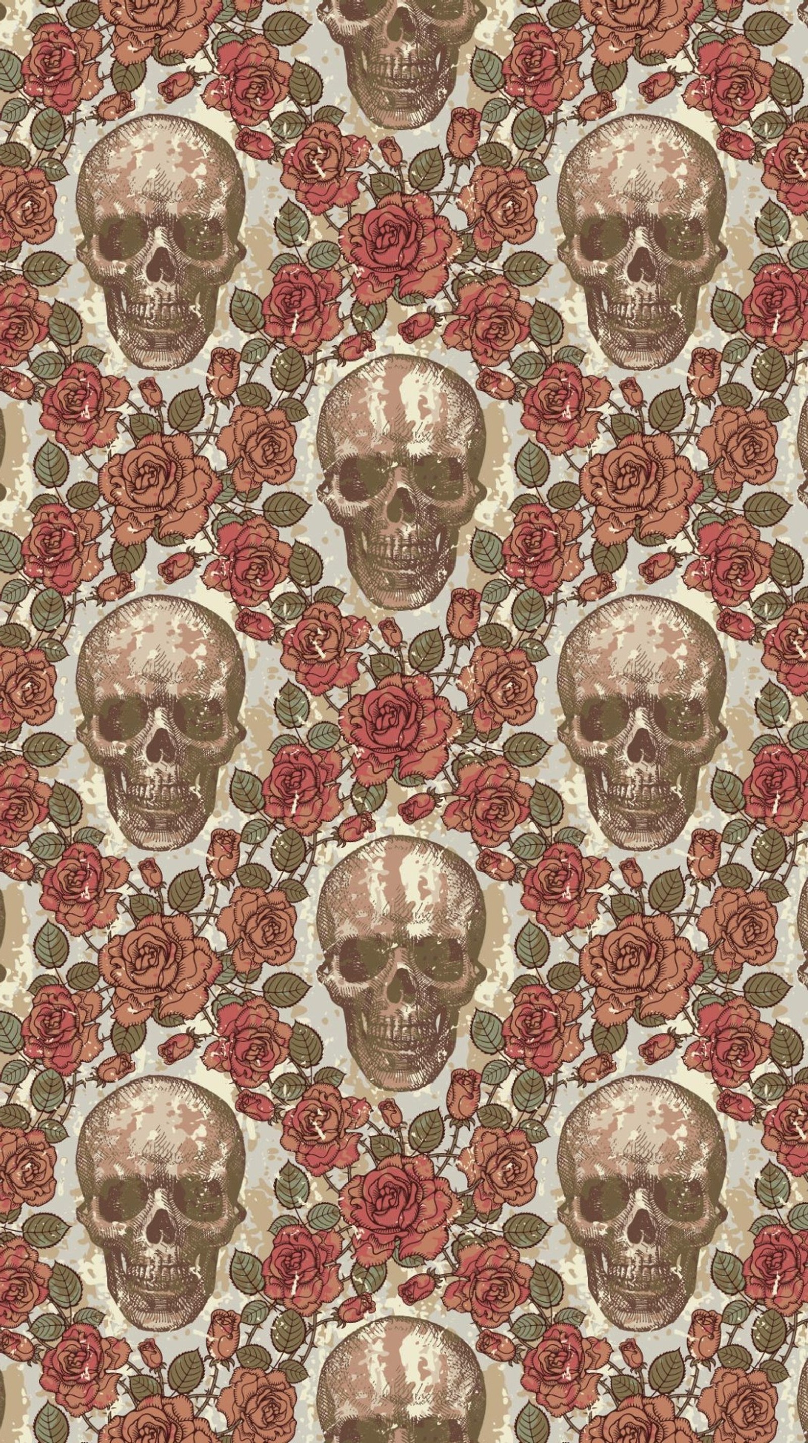 Un primer plano de un patrón de calaveras y rosas (patrón, calavera)